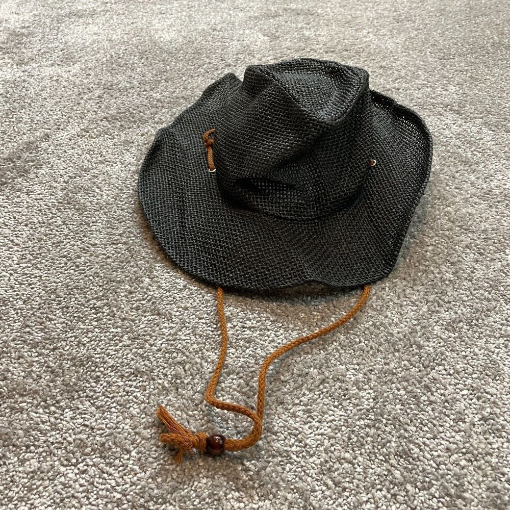 Lucky 7 USA Sun Hat Adult One Size Black w/ Brown Rope Strap Western Breathable